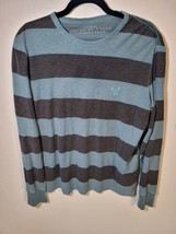 American Eagle Outfitters Long Sleeve Shirt L Mens Blue Striped Embroidered Logo - £6.12 GBP