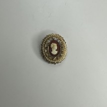 Vintage CORO Faux Pearl Clear Rhinestones Red &amp; White Cameo Brooch Pin S... - $13.50