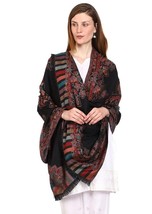 Wool Blend Woven Kashmiri Shawls black and maroon Stoles indian Wool Blend - $45.95+