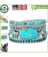 Elegant Women’s Leather Bead Wrap Bracelet - Adjustable Natural Gemstone... - $737.21 MXN