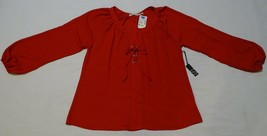 New Liberty Love Red Sheer Long Elastic Sleeve Front LACE-UP Top Blouse Plus 1XL - £6.32 GBP