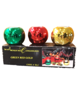 Vintage Metallic Ceramic Ball Ornament Candle Holders Set of 3 Gold, Red... - $14.84