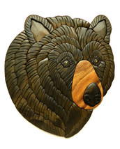 Black Bear Head II Intarsia Wood Wall Art Home Decor Plaque Western Lodge New - $62.32