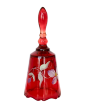 Fenton Red Bell Hand painted Pink Floral and Signed - £56.83 GBP