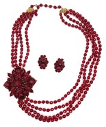 Stanley Hagler NYC Red Glass Cabochons Floral Statement Necklace Earring... - $1,365.15 CAD