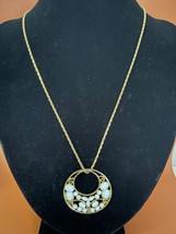 Ann Taylor Women&#39;s Gold Chain Circle Pendant White Stone Costume Necklac... - £8.17 GBP