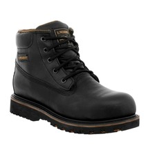 Mens Steel Toe Work Boots Black Genuine Leather Lace Up Slip Resistant - £51.15 GBP