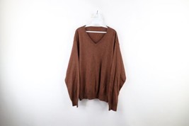 Vintage 90s Streetwear Mens Size XL Blank Knit V-Neck Sweater Copper Brown - £39.52 GBP