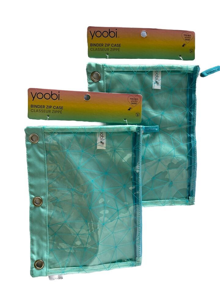 Yoobi 3 Ring Binder Zip Pencil Case Teal New Set Of 2 - $10.39
