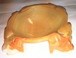MCM Mexican Orange Cream Onyx Alabaster Ashtray Etched Design Stone Azte... - £14.23 GBP