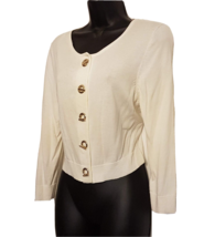 Calvin Klein White Cardigan Sweater size Large Goldtone Toggle Grommet F... - $39.52