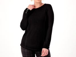 Susan Graver Heather Sweater Rib Knit Crew Neck Tunic- Black, XS - £20.78 GBP