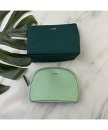 La Mer Cosmetic Makeup Bag Lot of 2 Sea Foam Green Teal Saffiano Faux Le... - $34.12 CAD