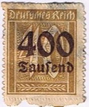 Stamps Germany Deutsches Reich 400 Tausend Over 40 Marks Overprint Used - £0.55 GBP