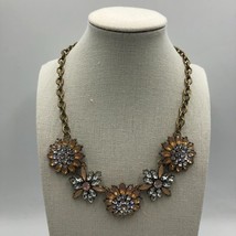 Vintage Rhinestone Floral Flower Statement Necklace Women&#39;s Sparkling Jewelry  - £19.34 GBP