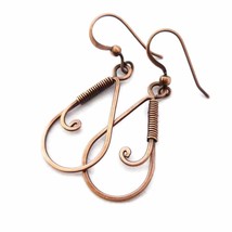 Handcrafted Solid Copper Earrings Wire Wrap Teardrops Antiqued Copper 1 1 4&quot; dro - £42.44 GBP