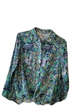 Lilly Pulitzer Sea View Rayon Voile Button Down In Bright Navy Pineapple... - £54.50 GBP
