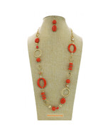 Orange Necklace with Matching Earrings Long Fashion Necklace 36&quot; Long - £34.01 GBP