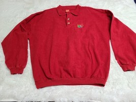 Vintage Garden Gear Red Canvas Made in USA Embroidered Rugby Pullover Bu... - €5,35 EUR