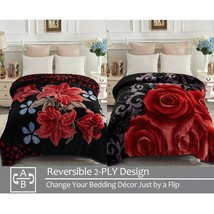 Black Flower Fleece Mink Thick Blanket 2 Ply Warm Bed Queen Blankets - £72.03 GBP