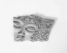 Signed Womans Face Pin Pewter Tone Jj Jonette Jewelry Free Shipping Vintage - £14.65 GBP