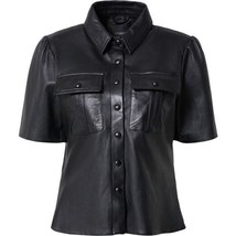 Black Women Shirt Casual Handmade Soft Designer Genuine Stylish Leather ... - £86.09 GBP