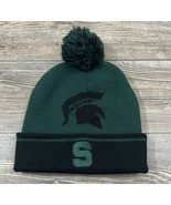 Michigan State Spartans Knit Winter Hat Green/Black Pom Pom, Cuffed 9&quot; - £9.30 GBP