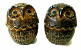 Large Vtg Viking Drip Pottery Wide Eye Owl Salt Pepper Shaker Set Unsigned Japan - £19.59 GBP