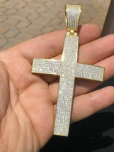 14k Giallo Argento Placcato Oro da Uomo Grande Croce 5ct Moissanite 8.3cm - £428.22 GBP