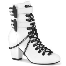 DEMONIA VIVIKA-128  3&quot;  Womens&#39;s  White Heel Round Toe D-Ring Lace-Up Ankle Boot - £75.76 GBP