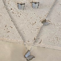 White Gold-Plated Butterfly Necklace &amp; Earrings Set for Women, Elegant Gift - $29.25