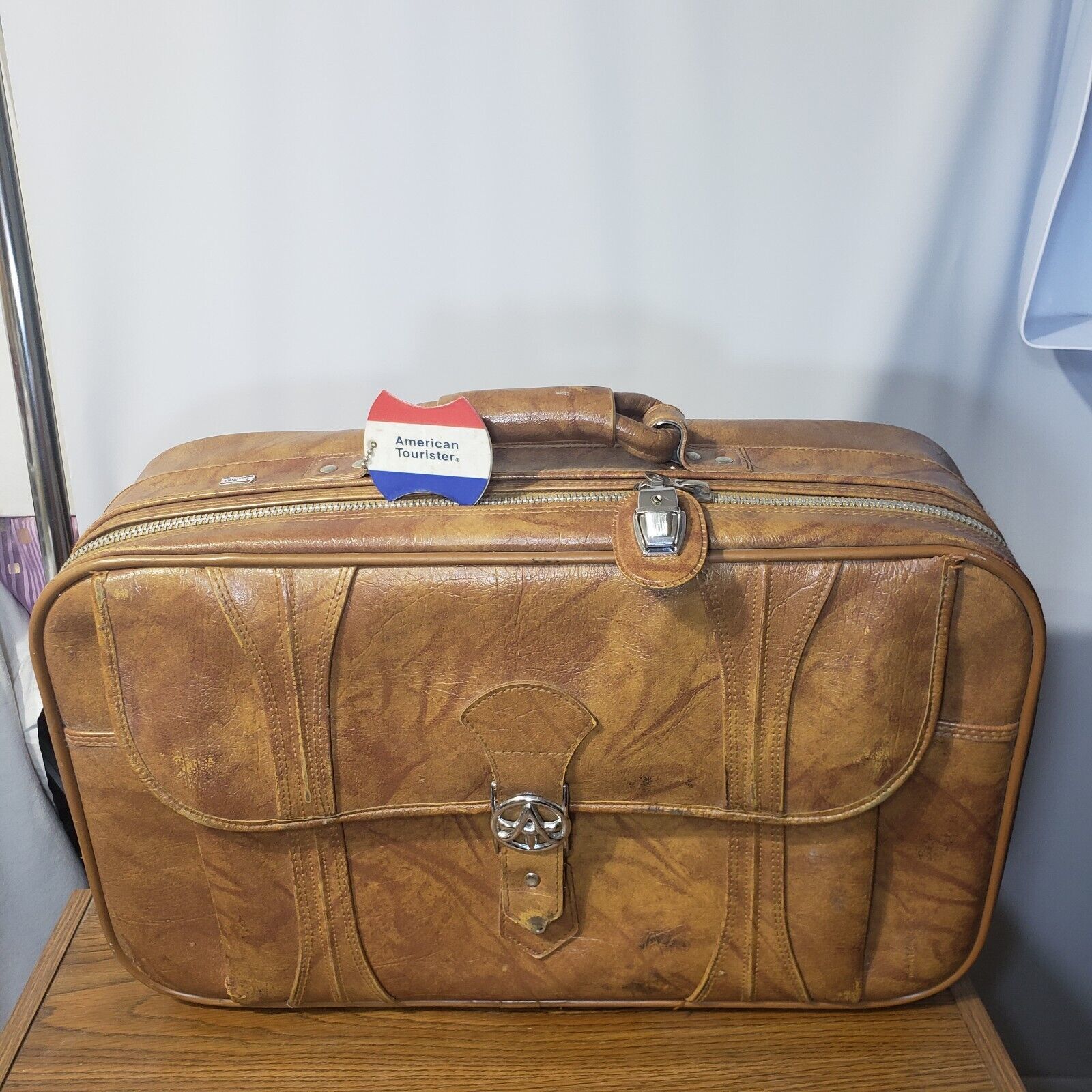 Vintage 1975  American Tourister Softside Leather Suitcase - $72.57