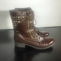 G by Guess Brown Zip Lace Fashion Boot Women Size 7 M. Combat, Studs, Ca... - $18.81