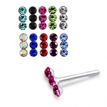 10 PCs In BOX 925 Sterling Silver Tri CZ Jewelled Nose Stud 22G - £47.81 GBP