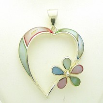 HEART AND FLOWER PENDANT REAL SOLID .925 STERLING SILVER 18.2 g - £74.42 GBP