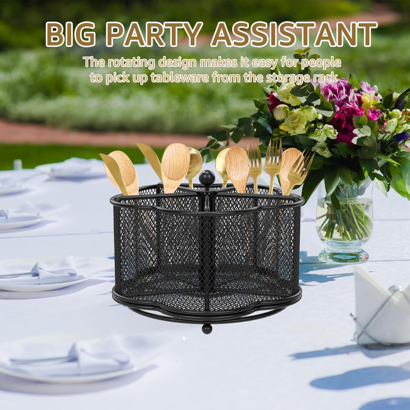 360° Kitchen Rotating Silverware Cutlery Caddy Holder, 5-Compartment Metal Utens Item image 4