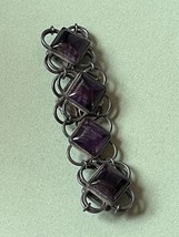 Vintage Sterling Marked Silver Open Circles w Tipped Amethyst Stone Squares Brac - £45.44 GBP