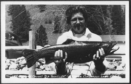 Conconully Lake, WA RPPC 1963 - Hulda Cheetham Holds 28" 9 lb. Trout Photo - $12.75