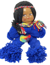 Vintage Handmade Native American Blue Yarn Doll Plastic Face 10 Inches Tall - £13.86 GBP