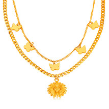 Light Luxury Butterfly Accessories Double Layer Twin Chain Sunflower Stainless S - $15.00