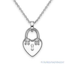 Sterling Silver Faux Diamond Crystal &quot;Locked&quot; Heart Charm Pendant Chain Necklace - £15.99 GBP
