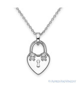Sterling Silver Faux Diamond Crystal &quot;Locked&quot; Heart Charm Pendant Chain ... - £15.87 GBP