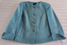 Talbots Turquoise Blue Linen Jacket Blazer Size 10 - £19.60 GBP