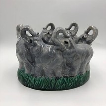 Vintage Ceramic Elephants Marching Bowl Trunks Up Decorative Tabletop An... - $69.28