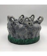 Vintage Ceramic Elephants Marching Bowl Trunks Up Decorative Tabletop An... - £54.47 GBP