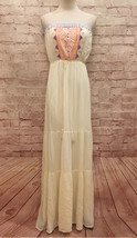 Flying Tomato Boho Ivory Strapless Summer Maxi Dress Southwest Tier Skirt Small - £35.17 GBP