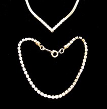 Tiny Rhinestones V Necklace And Tennis Bracelet Set Vintage Goldtone Avon - £16.57 GBP