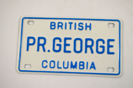 Prince George British Columbia Souvenir License Plate Miniature Bike Metal 1980s - £5.77 GBP