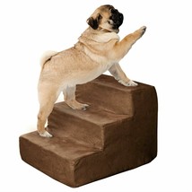 3 Steps High Density Foam Pet Stairs Removable Zipper Cover Washable Brown - $59.84