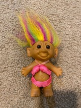 Vintage Bright of America 4&quot; Troll Doll Rainbow MultiColored Hair 2 Bathing Suit - £7.58 GBP